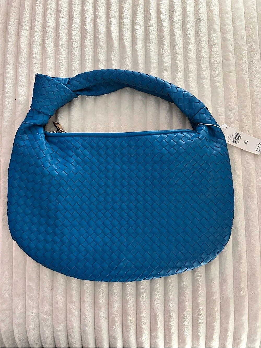 NWT Melie Bianco Anthropologie Brigitte Large Woven Satchel Hobo Bag Blue